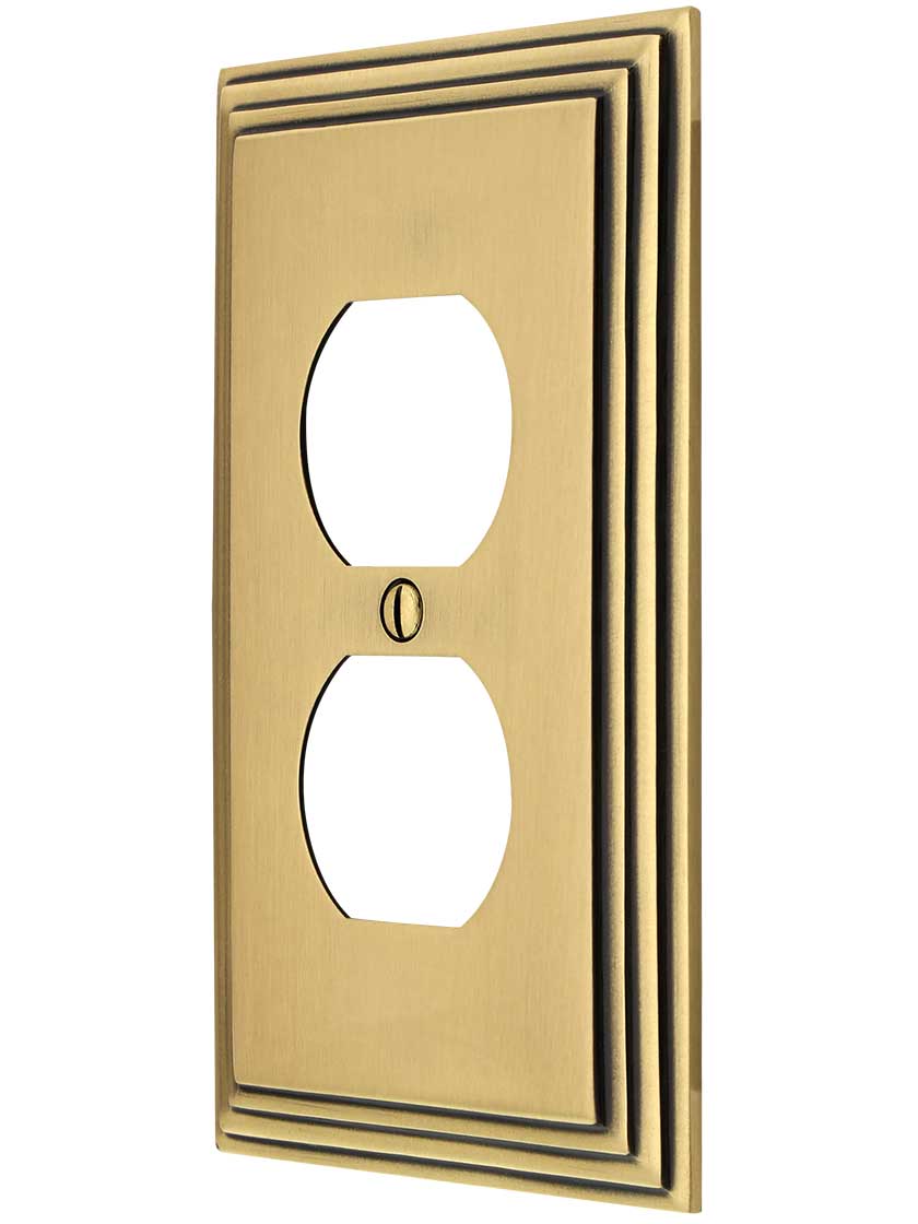 Mid-Century Duplex Outlet Cover - Single Gang in Antique Brass.